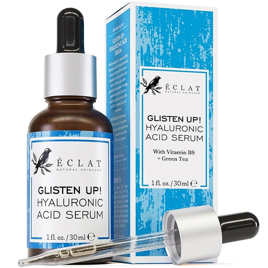 Eclat Skincare Hydrating Hyaluronic Acid Serum for Face – 2.5% Hyaluronic Acid + 3% B5, Green Tea & Jojoba Oil - Moisturizing & Plumping Formula for Radiant & Smoother Skin 1 Fl Oz