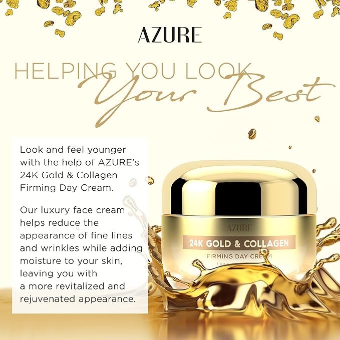Azure Dermatologist Tested 24K Gold & Collagen Face Moisturizer - K Beauty Anti-Aging Face Cream for Firming & Skin Tightening Face Cream - Korean Skincare - All Skin Type 1.69 fl oz