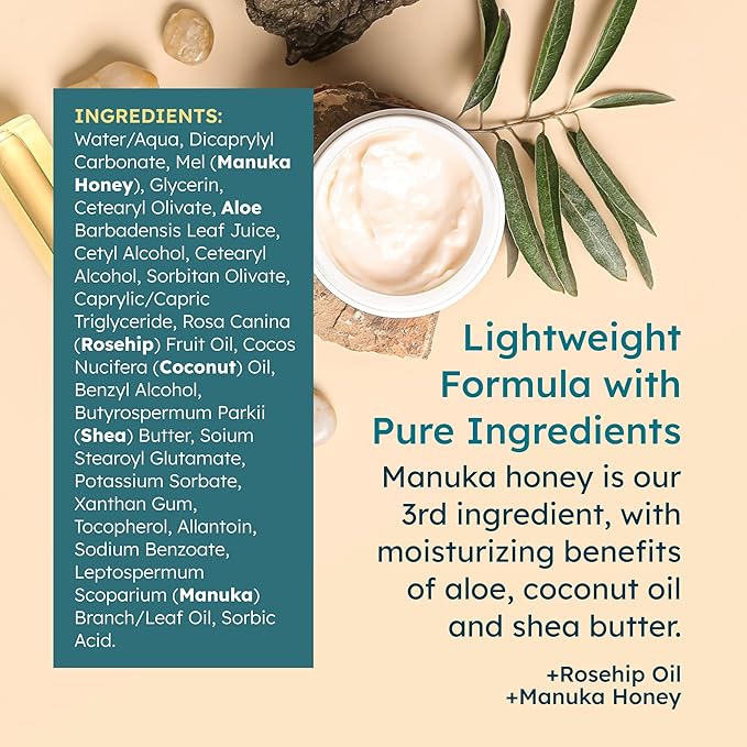 Manuka Honey Moisturizing Face Cream (1.7 Oz) - Face Moisturizer with Manuka Honey & Oil for Dry or Sensitive Skin - Anti-Aging Manuka Honey Cream Facial Moisturizer for Women & Men