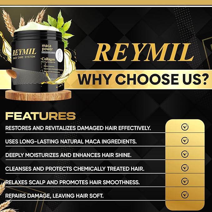 REYMIL-Collagen hair mask - hair treatment for dry damaged hair - Collagen Hair Treatment Deep Repair Conditioning Argan Oil Shine and Softness for Healthy Hair -16.9onz mascarilla para el cabello