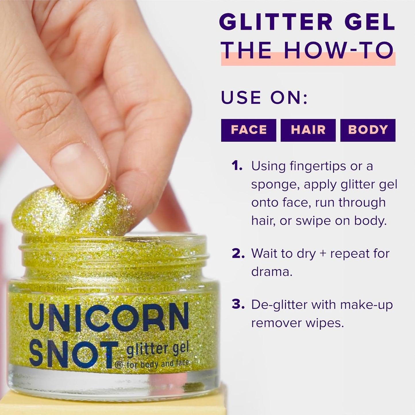 UNICORN SNOT Holographic Face Glitter & Body Glitter Gel: Glitter Makeup, Hair Glitter, Festival Rave and Anime Cosplay, Halloween Costume Makeup - Vegan & Cruelty Free, 1.7 oz Gold Glitter (Bling)