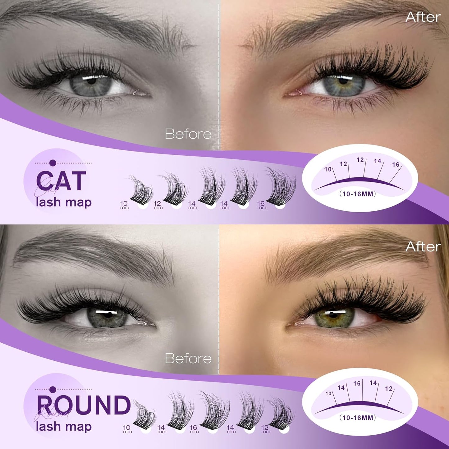 Pawotence Natural Lash Clusters Wispy Eyelash Clusters 10-16mm Full Lashes Cluster Eyelash Extensions Soft Individual Cluster Lashes False Eyelashes for DIY Lash Extension