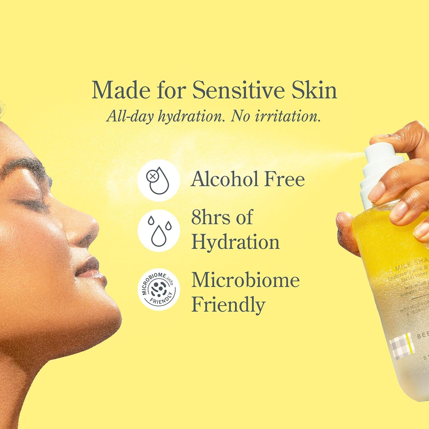 Beekman 1802 Milk Shake Hydrating Face Mist - Hyaluronic Acid & Squalane Facial Mist Minimizes Pores & Gently Moisturizes - Makeup Setting Spray - Fragrance-Free