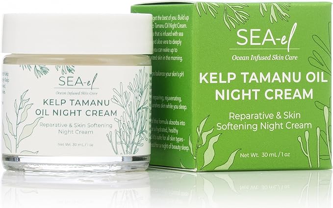 Kelp Tamanu Oil Night Cream Hydrating Face Moisturizer Reparative Skin Softening Skincare - Nighttime Anti Aging Facial Lotion for Women & Men - 1 Oz