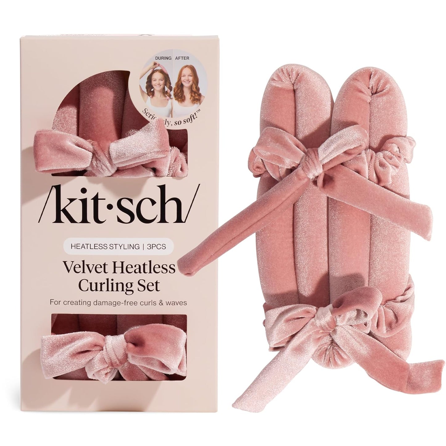 Kitsch Velvet Heatless Curling Set – Hair Curler to Sleep In for Heatless Curls Overnight - Heatless Hair Curler for Women – No Heat Damage Hair Styling Tool with 2 Velvet Scrunchies – Terracotta