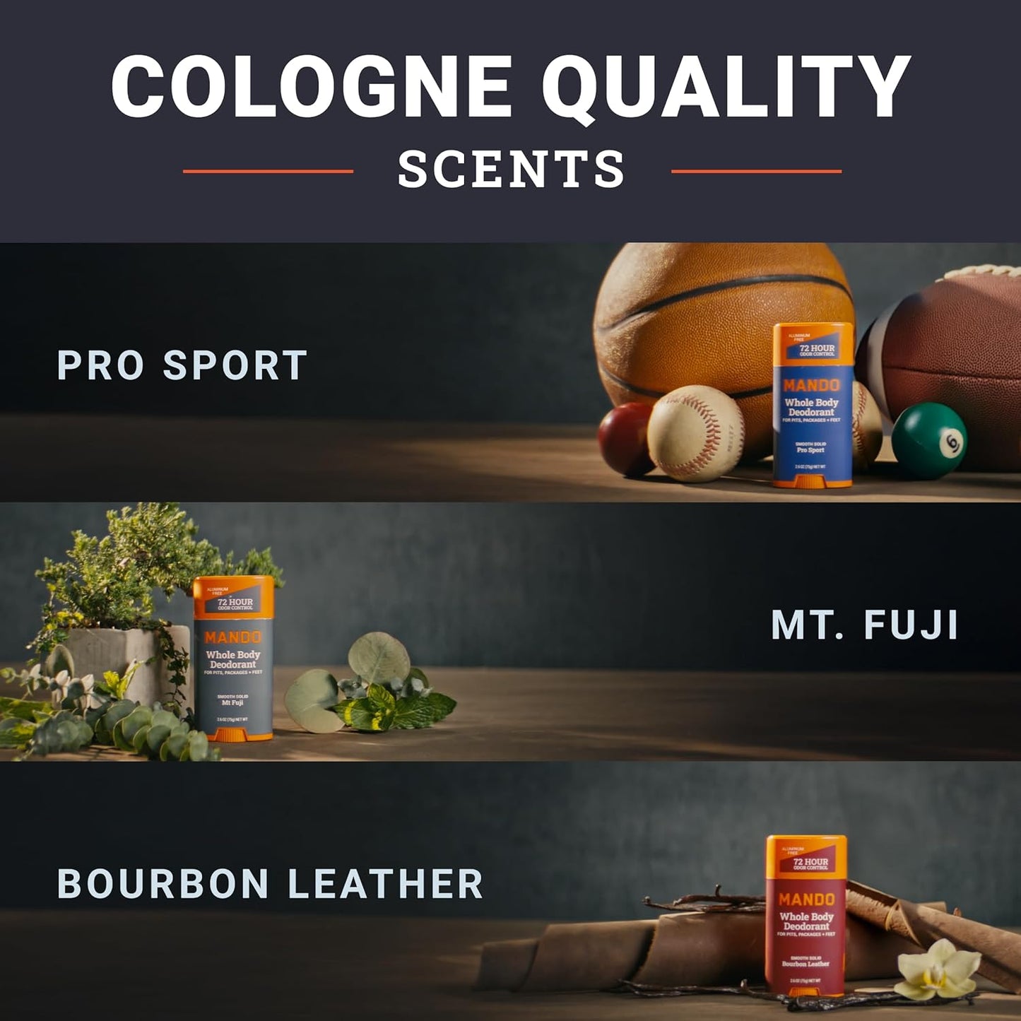 Mando Whole Body Deodorant For Men - Smooth Solid Stick - 72 Hour Odor Control - Aluminum Free, Baking Soda Free, Skin Safe - 2.6 ounce (Pack of 3)