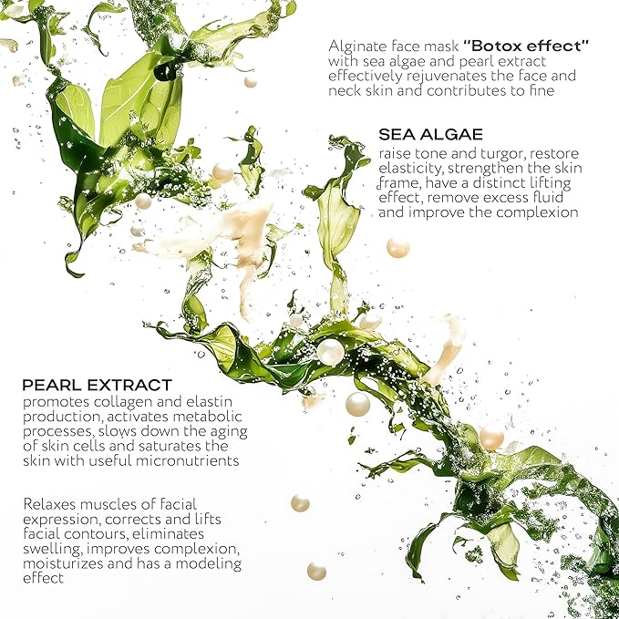 Name Skin Care Alginate Powder Face Mask with Chlorella Seaweed and Pearl Extract - 2.2lb, 40 Applications - Peel Off Korean Beauty Natural Fascial Skincare - Hydrating Moisturizing Peeling Spa Kit