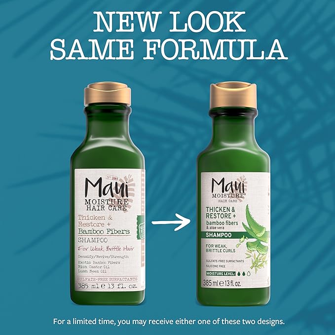 Maui Moisture Thicken & Restore + Bamboo Fibers Strengthening Shampoo to Soften Transitioning or Natural Hair & Renew Brittle Hair, Vegan, Silicone & Paraben-Free, 13 fl oz (Pack of 2)