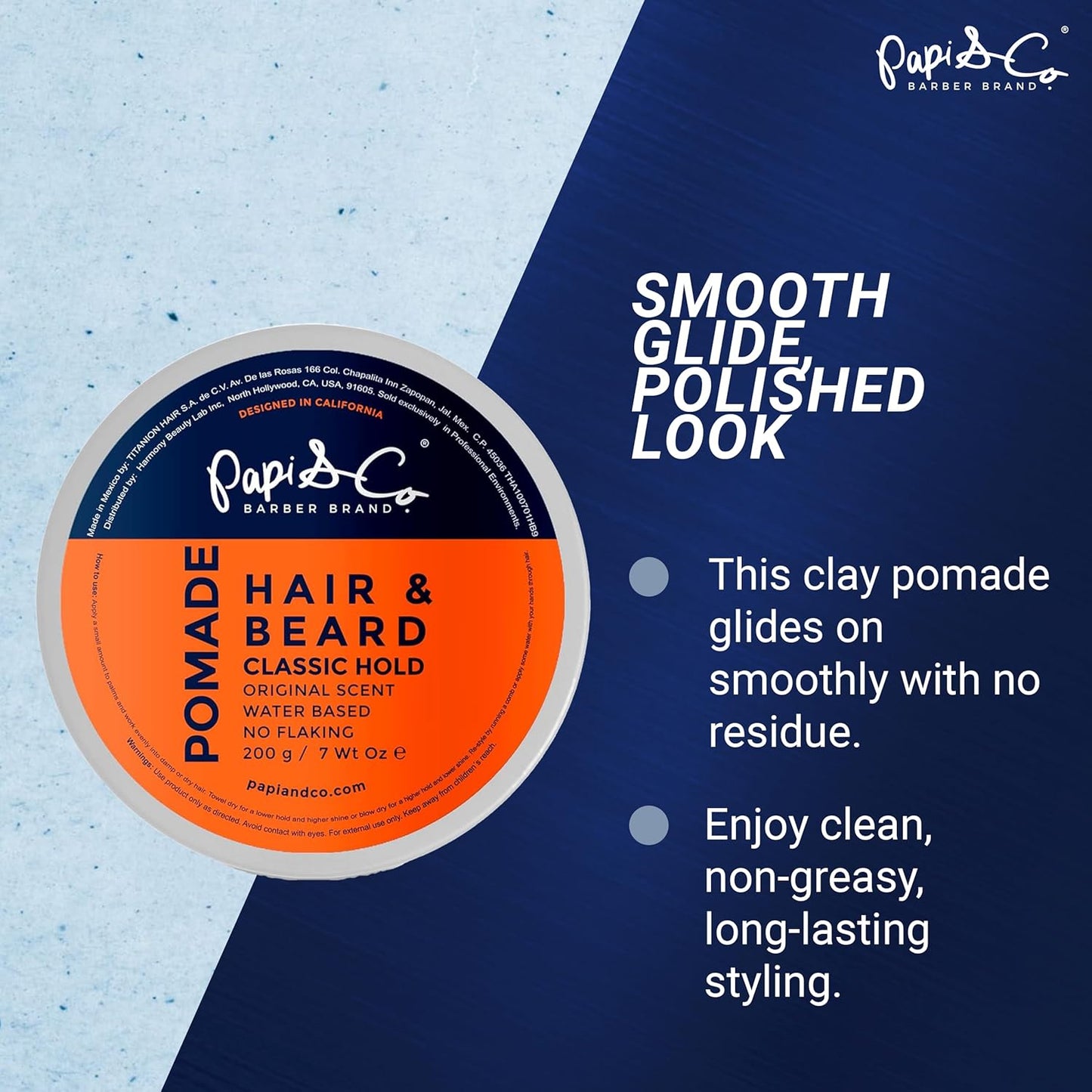 PAPI & CO. - Men's Pomade, Water Based Pomade, Classic Hold, 200 g