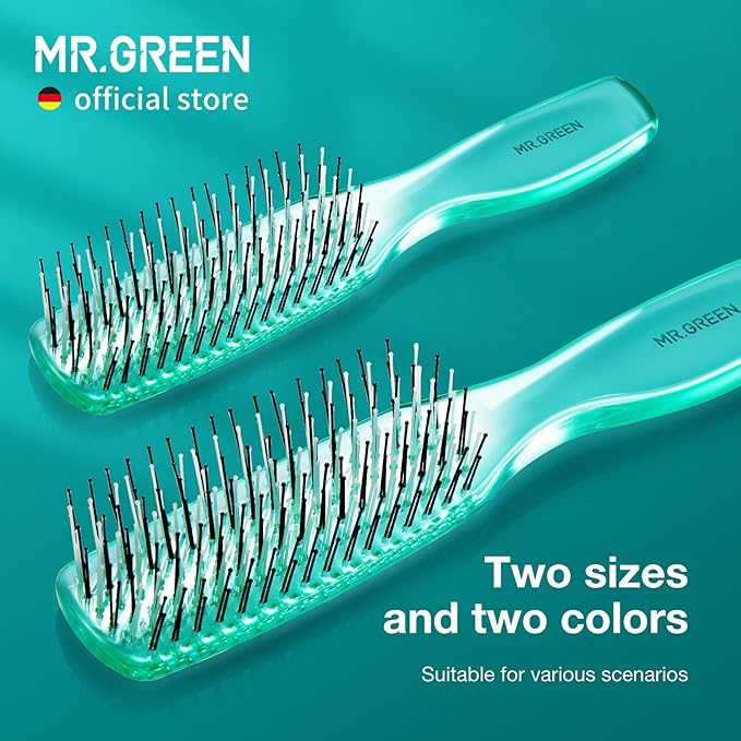 MR.GREEN Hair Brush Crystal Scalp Massage Combs Volumizing Hair Styling Fine Tooth Detangling Tool For Long Wet Dry Hair Women Gift (Green, Large)