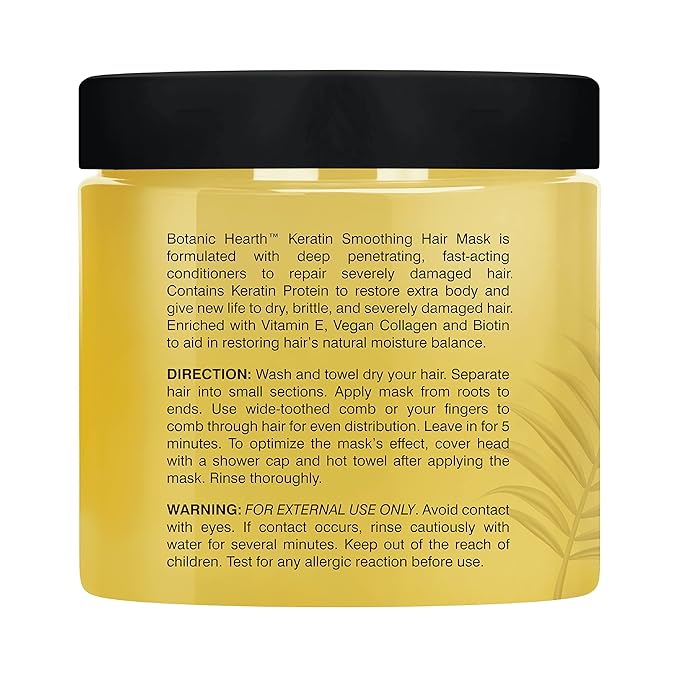 Botanic Hearth Keratin Hair Mask - Biotin, Collagen & Coconut Oil - for Dry Damaged Treated Hair - Restore, Repair, Smoothing, Conditioning & Strengthen All Hair Types - for Men & Women - 16 oz