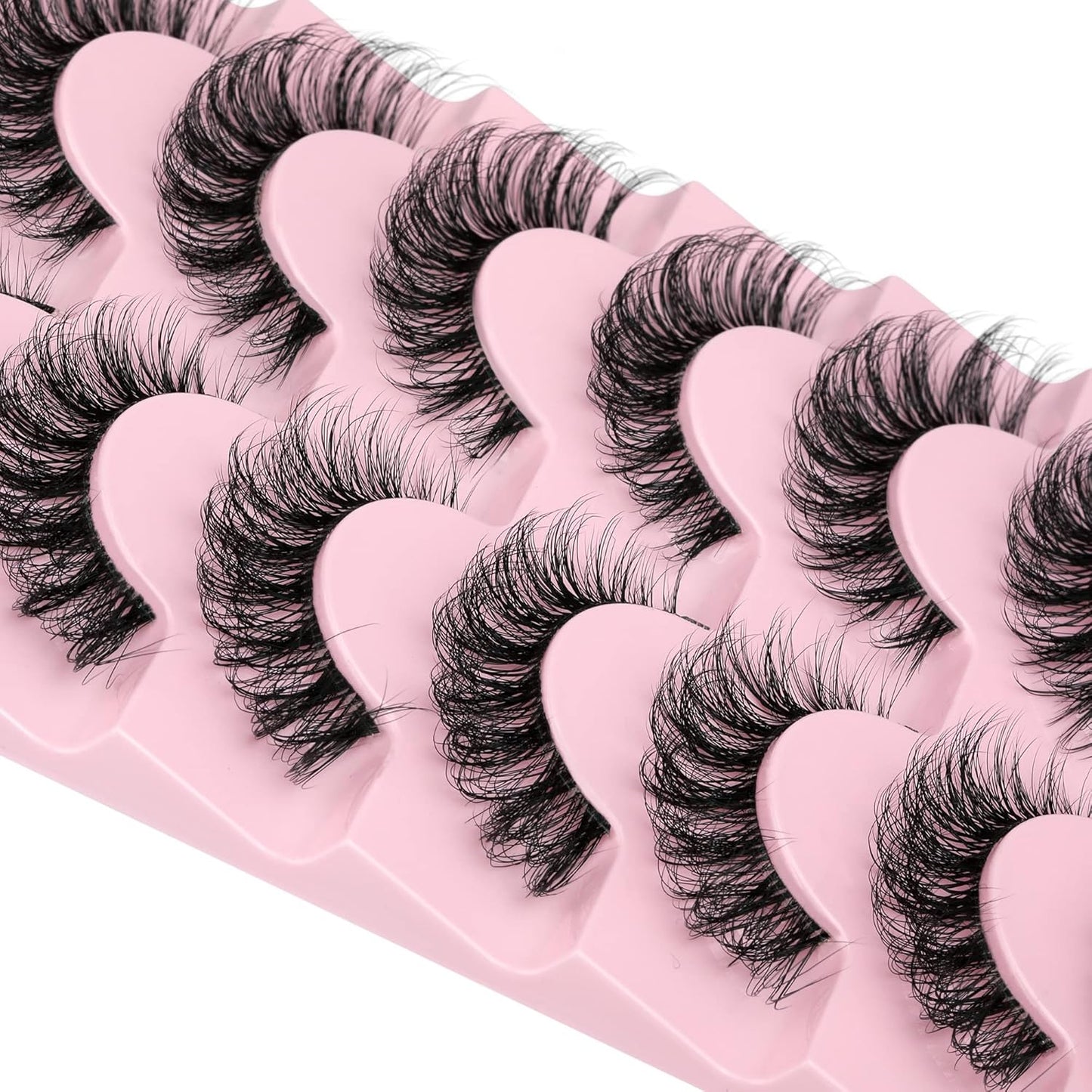 JIMIRE Eyelashes with Clear Band Wispy Curly 15mm 3D Faux Mink Lashes Fluffy Natural Volume Cat Eye Fake Lashes 7 Pairs Pack