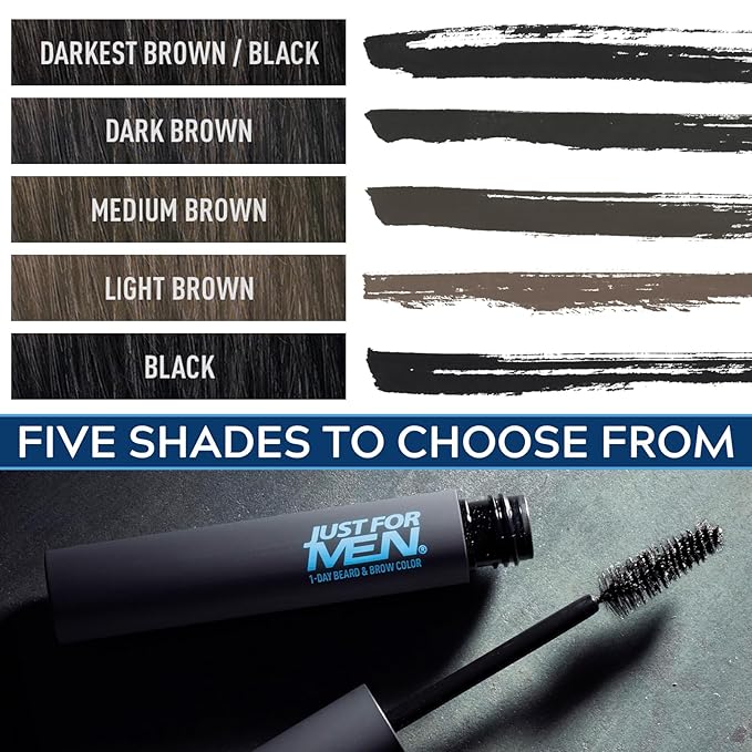 Just for Men 1-Day Beard & Brow Color, Temporary Color for Beard and Eyebrows, For a Fuller, Well-Defined Look, Up to 30 Applications, Darkest Brown/Black, Ships in Eco-Friendly Packaging (Pack of 3)