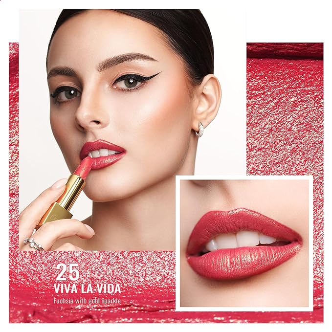 Oulac Glitter Lipstick for Women with Metallic 3D Shine Lightweight Hydrating Formula, High Impact Lip Color, Vegan Beauty, Full Coverage Lip Makeup, Christmas Gifts for Women, Viva La Vida(25)