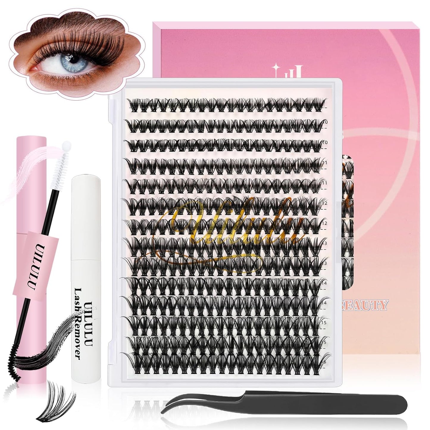 Lash Clusters kit 9-16mm DIY Lash Extension Kit 280 40D D Curl Lash Clusters 0.07D Natural Individual Lashes Clusters False Eyelashes Wispy Eye Lash Kits Extensions Kit