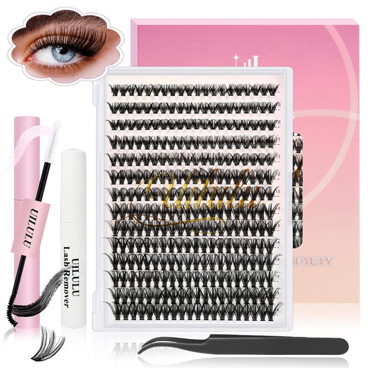 Lash Clusters kit 9-16mm DIY Lash Extension Kit 280 40D D Curl Lash Clusters 0.07D Natural Individual Lashes Clusters False Eyelashes Wispy Eye Lash Kits Extensions Kit