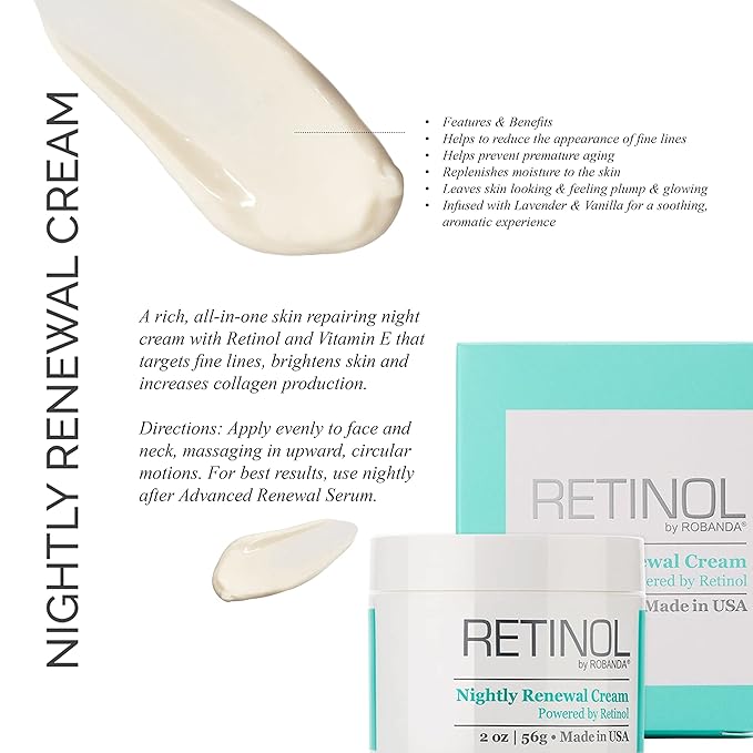 Retinol Nightly Renewal Cream │ All in One Age Repairing Night Cream Targets Wrinkles and Fine Lines