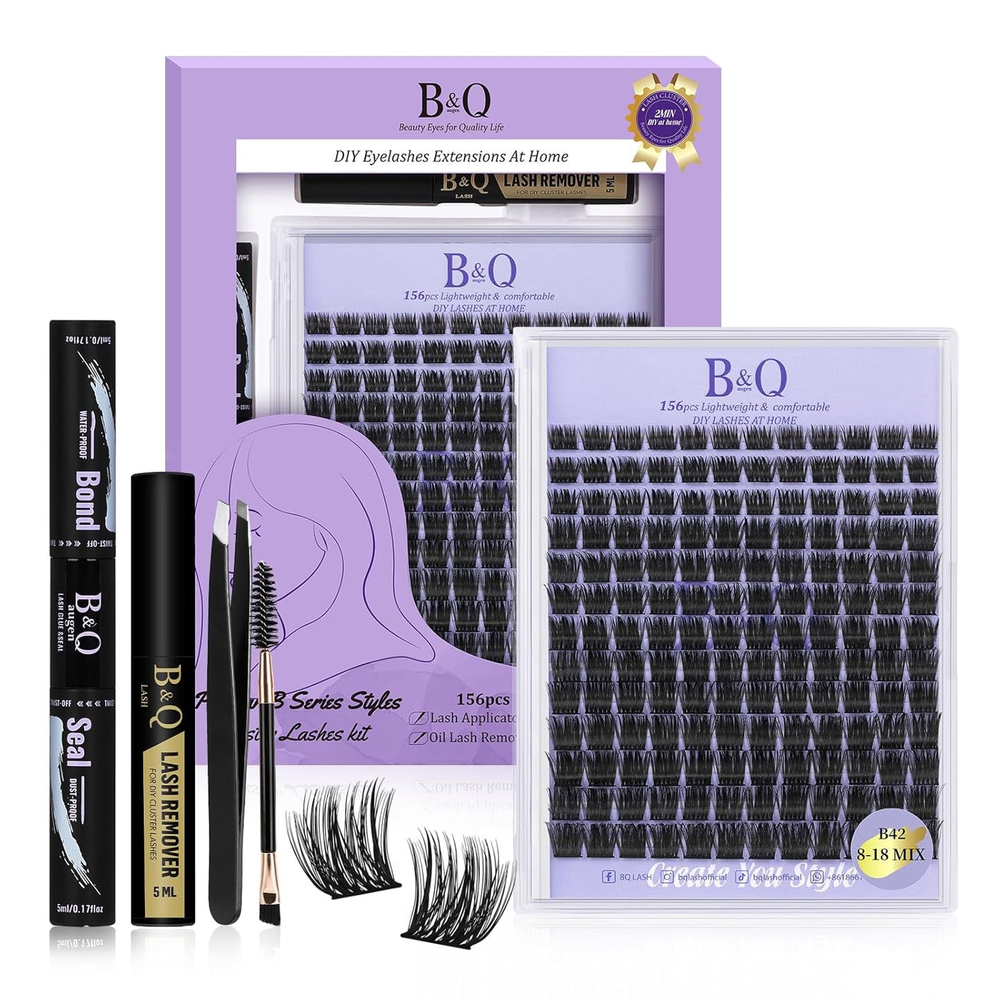 B&Qaugen Lash Clusters B42 DIY Eyelash Extensions(B42,8-18MIX)