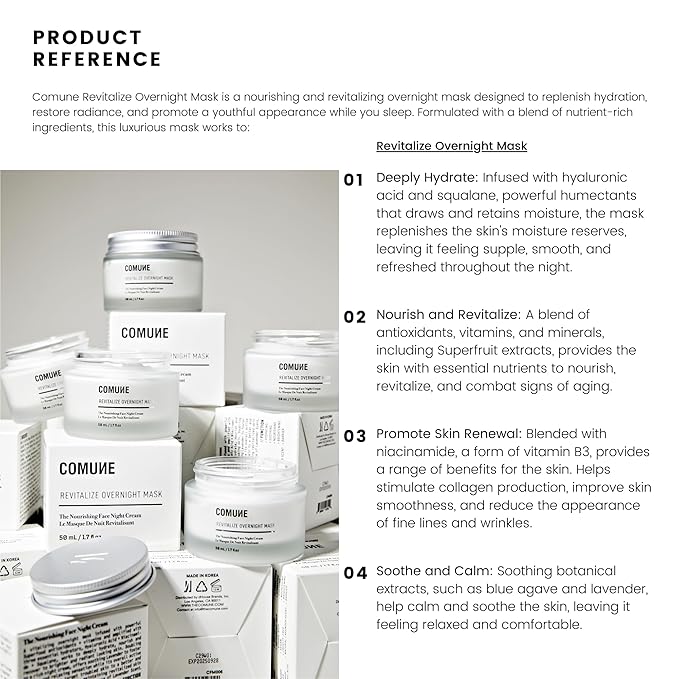 COMUNE Revitalize Overnight Mask - Nourishing & Revitalizing Night Cream | Deep Hydration, Radiant Skin | Restoration & Anti-Aging | All Skin Types, 50 mL / 1.7 fl.oz