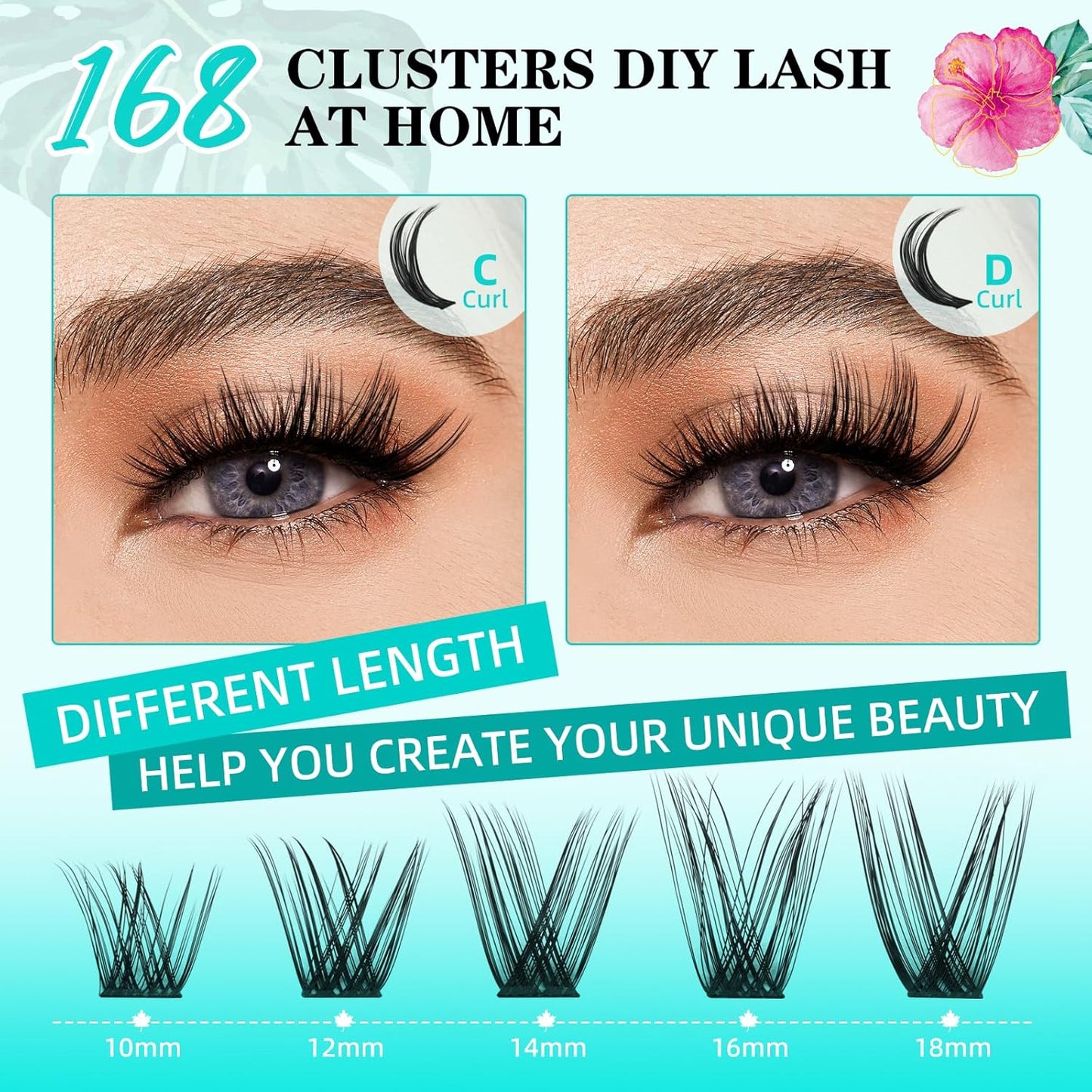 Lash Clusters Wet Look 168Pcs Eyelash Cluster Ultra-Thin Lash Band Eyelashes Extensions Spiky Anime Wide Span Lashes(Hollyhock,C-Mix10-18mm)
