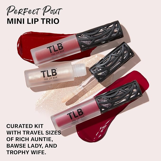 The Lip Bar - Perfect Pout Mini Lip Trio Gift Set (3 Products) - Nonstop Liquid Matte Lipstick & Non-Sticky Lip Gloss - Travel Size - Gift Box - Vegan, Gluten Free, Cruelty Free - Makeup & Cosmetics