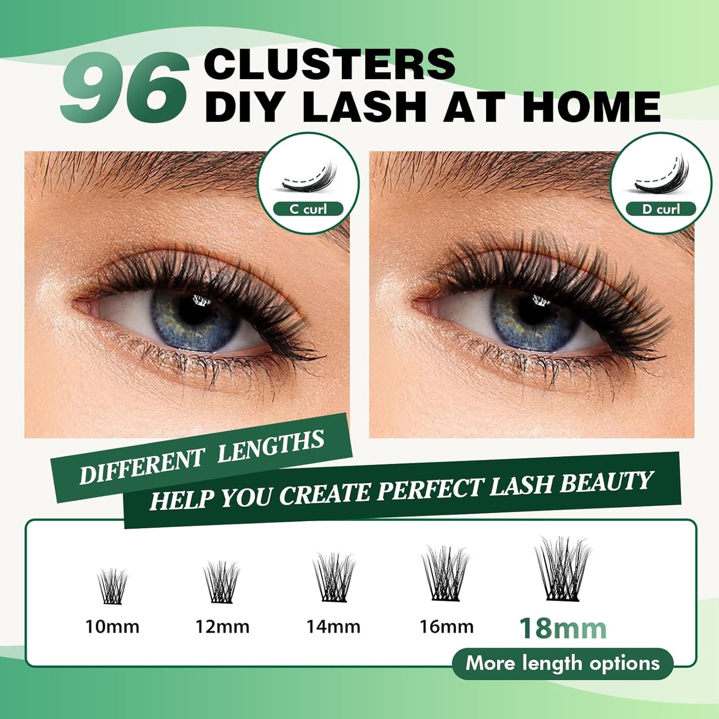 Lash Clusters 96pcs Individual Lashes Y08 D Curl 8-18MIX Cluster Lashes KEYYOU Volume Wispy Lash Extension Soft&Comfortable Easy DIY at Home(Y08 D-8-18MIX)