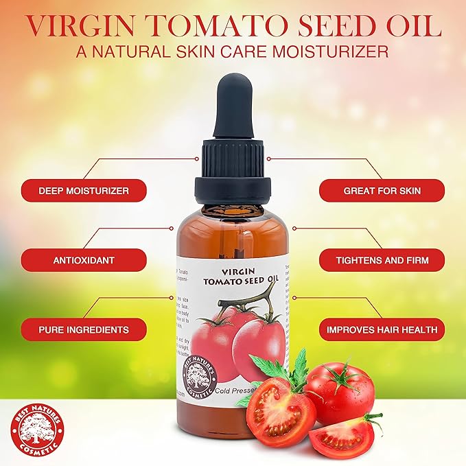Best Nature's Tomato Seed Oil (Cold Pressed, Unrefined) - 2 oz - Natural Skin Care Moisturizer for Face, Body, Dry, Damaged Hair - Soothes Eczema, Psoriasis, Acne, Reduce Discoloration