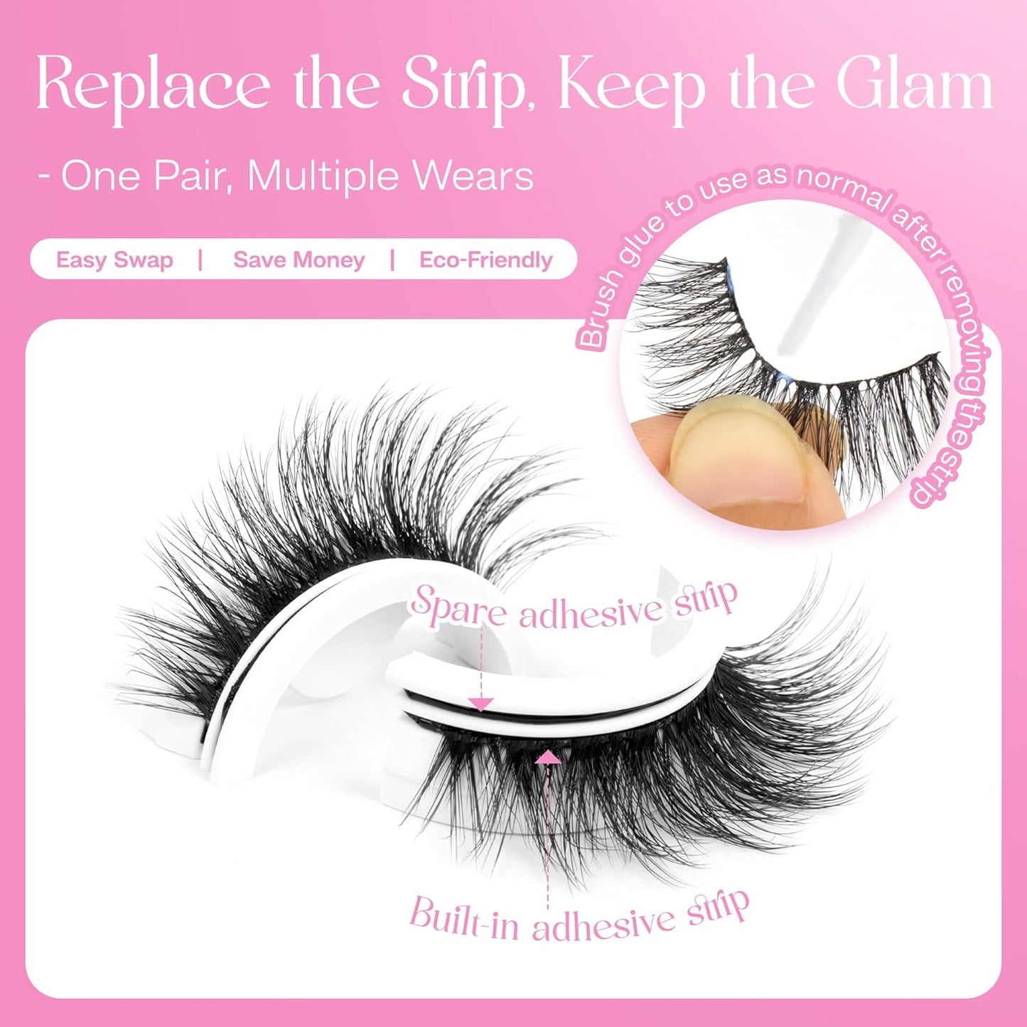 CALAILIS Self Adhesive Eyelashes 5 Pairs Natural Look Press On Lashes No Glue Need Eyelashes Reusable Cat Eye Wispy Self-adhesive False Lashes with Replacement Adhesive Strips (C131)