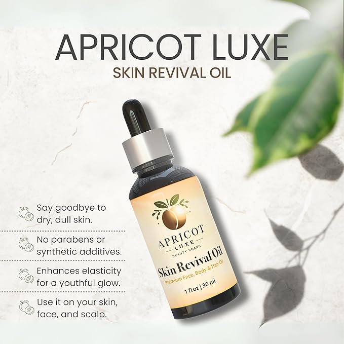 Richardson Nutrional Center Luxe Skin Revival Organic Apricot Kernel Oil Cold Pressed 100% Pure and Natural for Skin