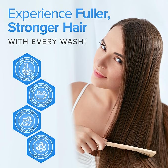 Natural Hair Growth Shampoo and Conditioner Set - Sulfate Free, Vegan, Thicker Hair Regrowth with Vitamins - Hair Loss & Thinning Products - Curly or Color Treated Hair - For Men and Women (16oz)