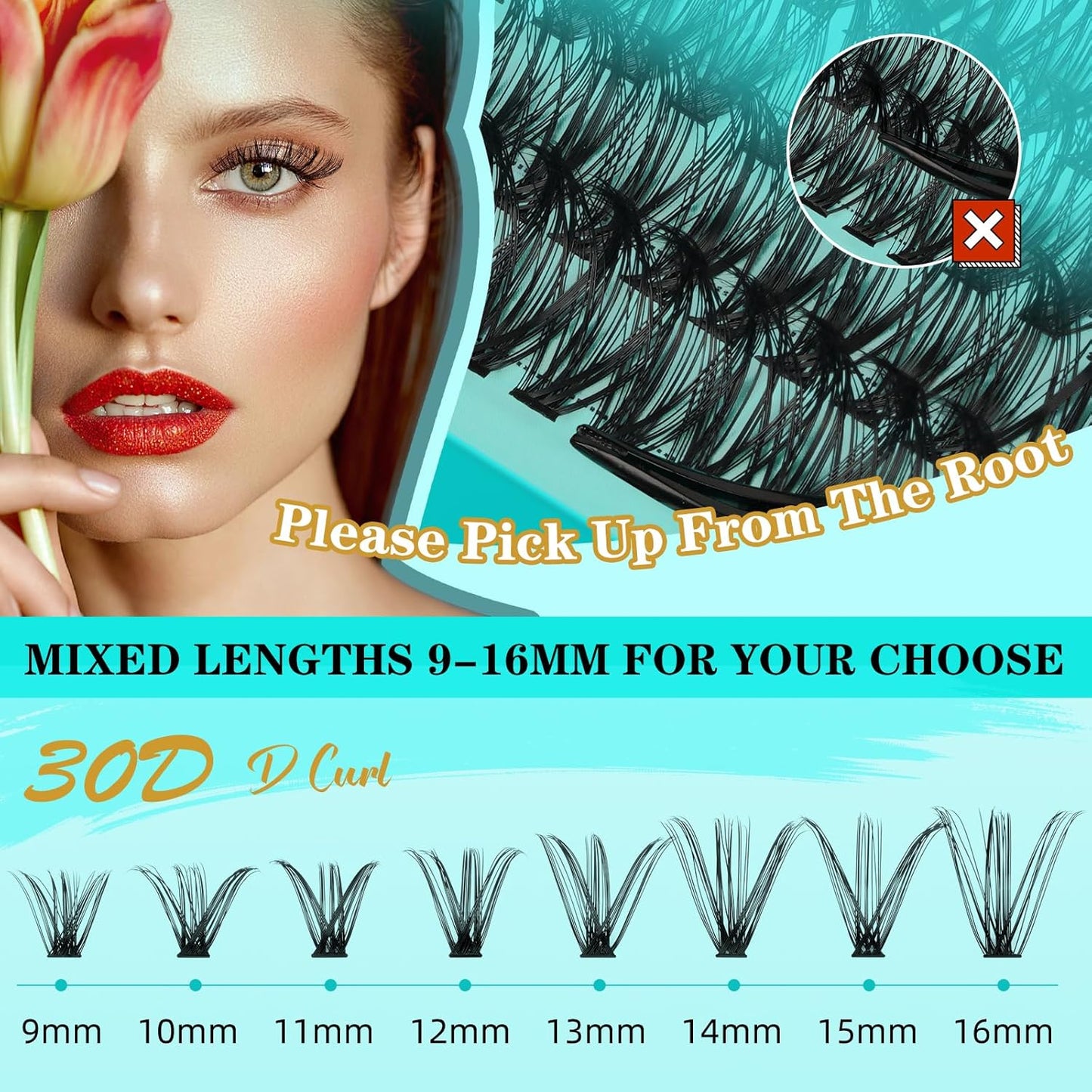 Lash Clusters Kit 240PCS Eyelash Extension Kit D Curl Wispy Clusters Lash DIY Lashes Extensions Kit Natural Individual Lashes Kit with Lash Bond and Seal Eyelash Tweezer(30D,D-Mix9-16mm)