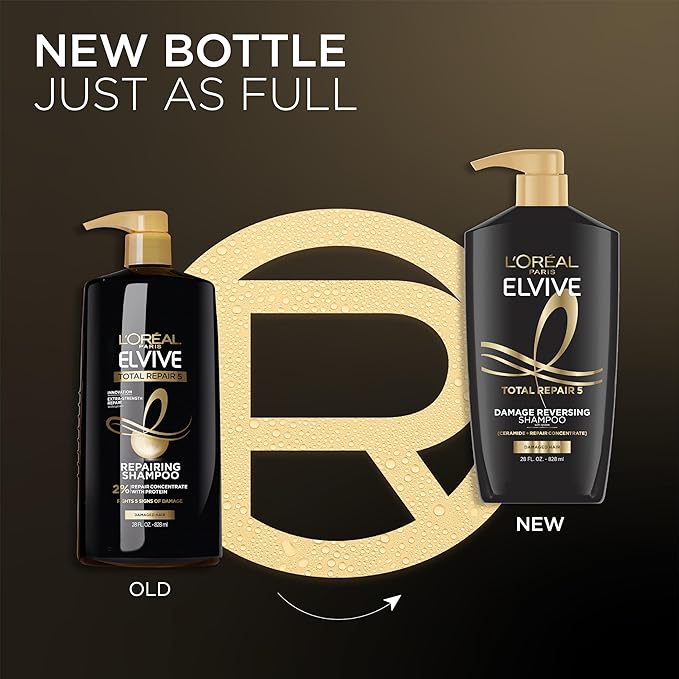 L'Oreal Paris Elvive Total Repair 5 Repairing Shampoo and Conditioner for Damaged Hair, 28 Ounce (Set of 2)