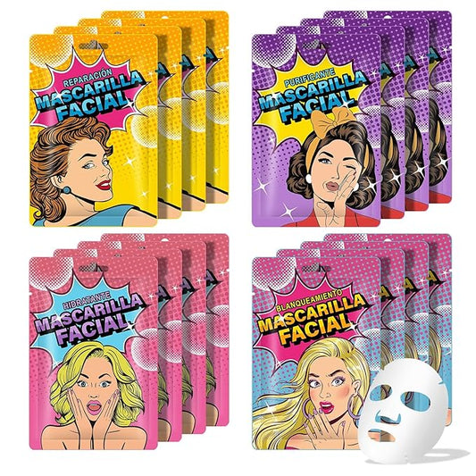 Face Masks Skincare 12 Sheet Pack Hydrating Skincare for All Skin Types, Beauty Girl Series, Natural Home Spa Treatment