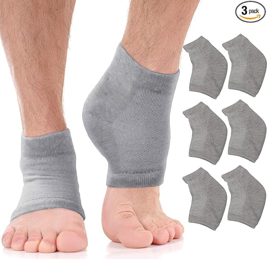 Moisturizing Socks for Women & Men | Aloe Vera Cracked Heel Treatment | Foot Callus Remover | Aloe Socks for Cracked Heels & Dry Cracked Feet | Lotion Infused Gel Heel Socks (Large - 3 Pairs)