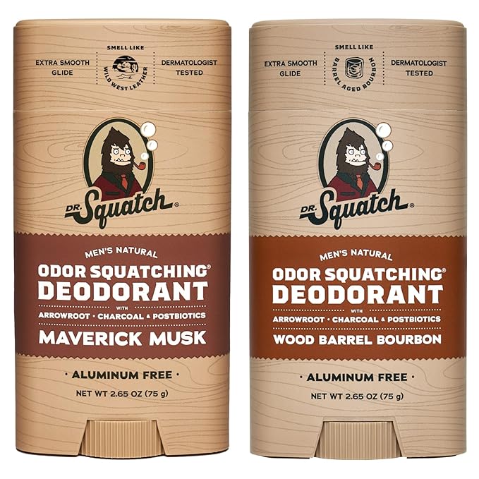 Dr. Squatch Natural Deodorant for Men - Odor-Squatching Aluminum Free - Maverick Musk & Wood Barrel Bourbon (2.65 oz, 2-Pack)