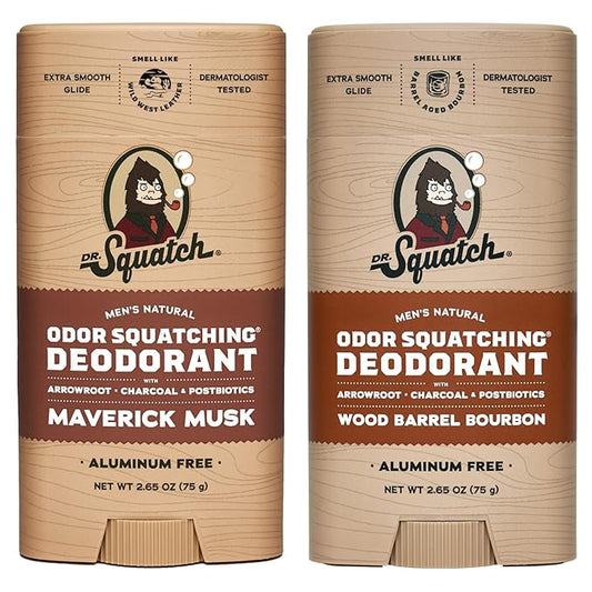 Dr. Squatch Natural Deodorant for Men - Odor-Squatching Aluminum Free - Maverick Musk & Wood Barrel Bourbon (2.65 oz, 2-Pack)