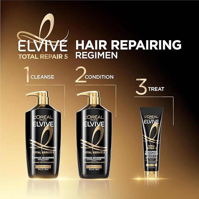 L'Oreal Paris Elvive Total Repair 5 Repairing Shampoo and Conditioner for Damaged Hair, 28 Ounce (Set of 2)