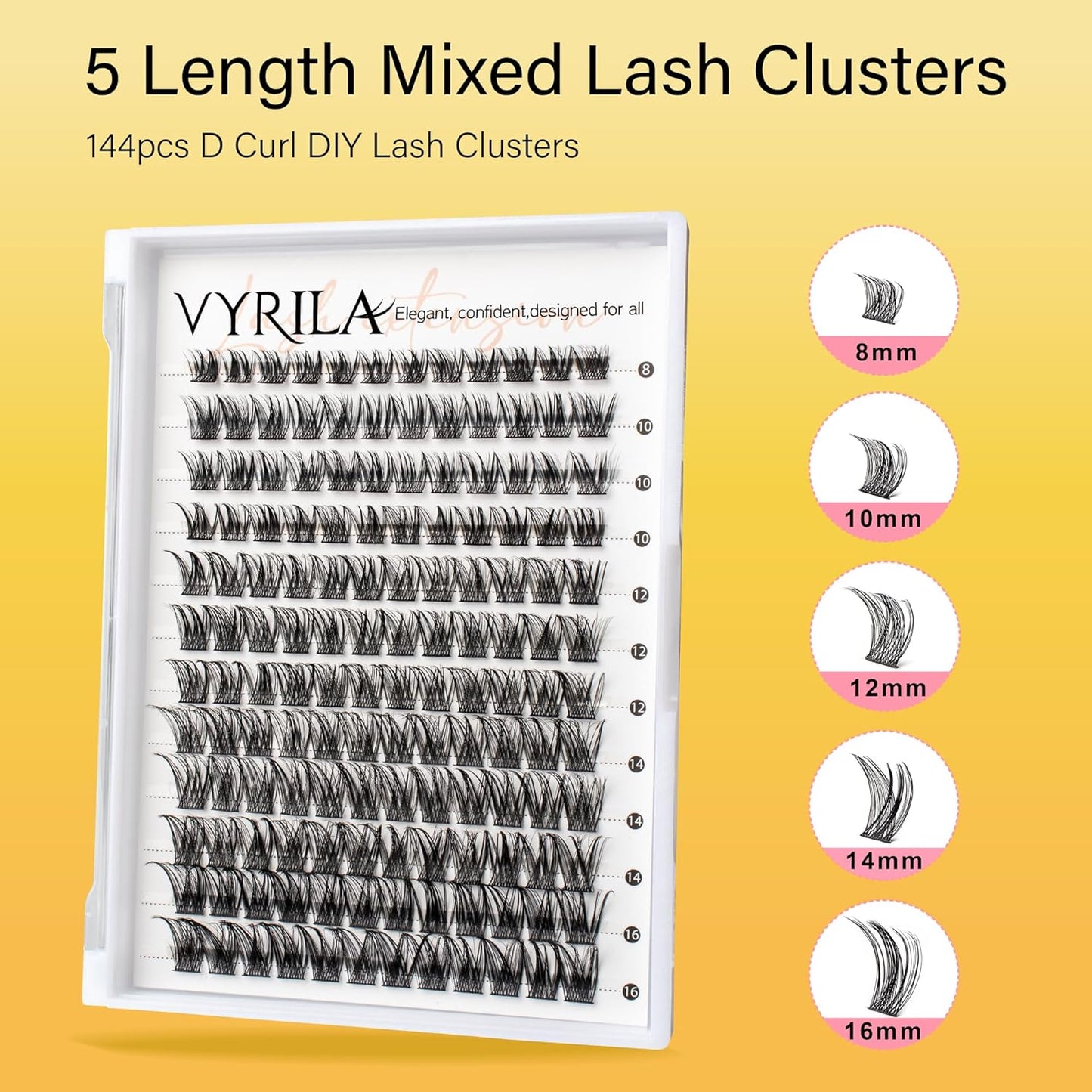 Lash Clusters 8-16mm, False Eyelashes 144pcs, Cluster Eyelash Extensions Matte Black Soft, Diy Lash Extensions D Curl Natural Lash Clusters Faux Mink Lashes Wispy（Sway,144pcs,0.07,D,8-16MIX)