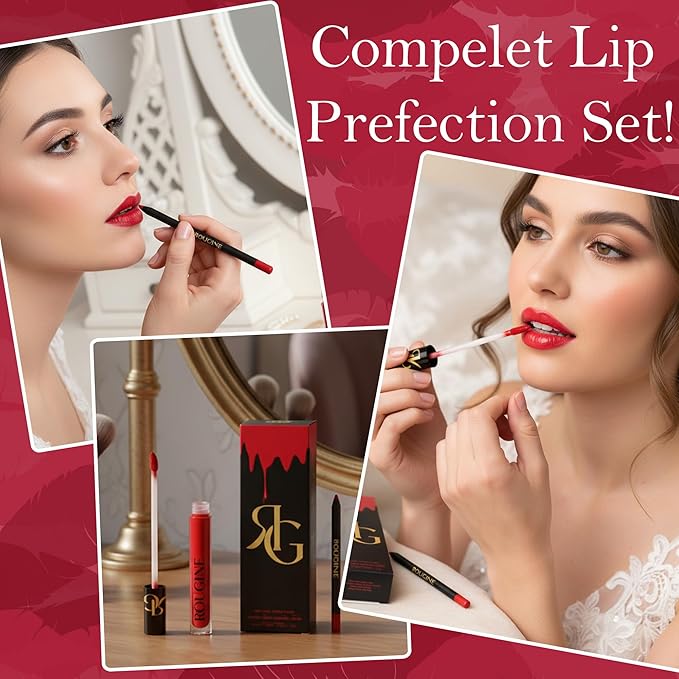 Liquid Lipstick & Lip Liner Set for Women – Smooth Matte Red Love Shade, Long-Lasting Waterproof Lipstick, Smudge-Resistant Lip Makeup, Soft Glide Liner – Vitamin E & Shea Butter