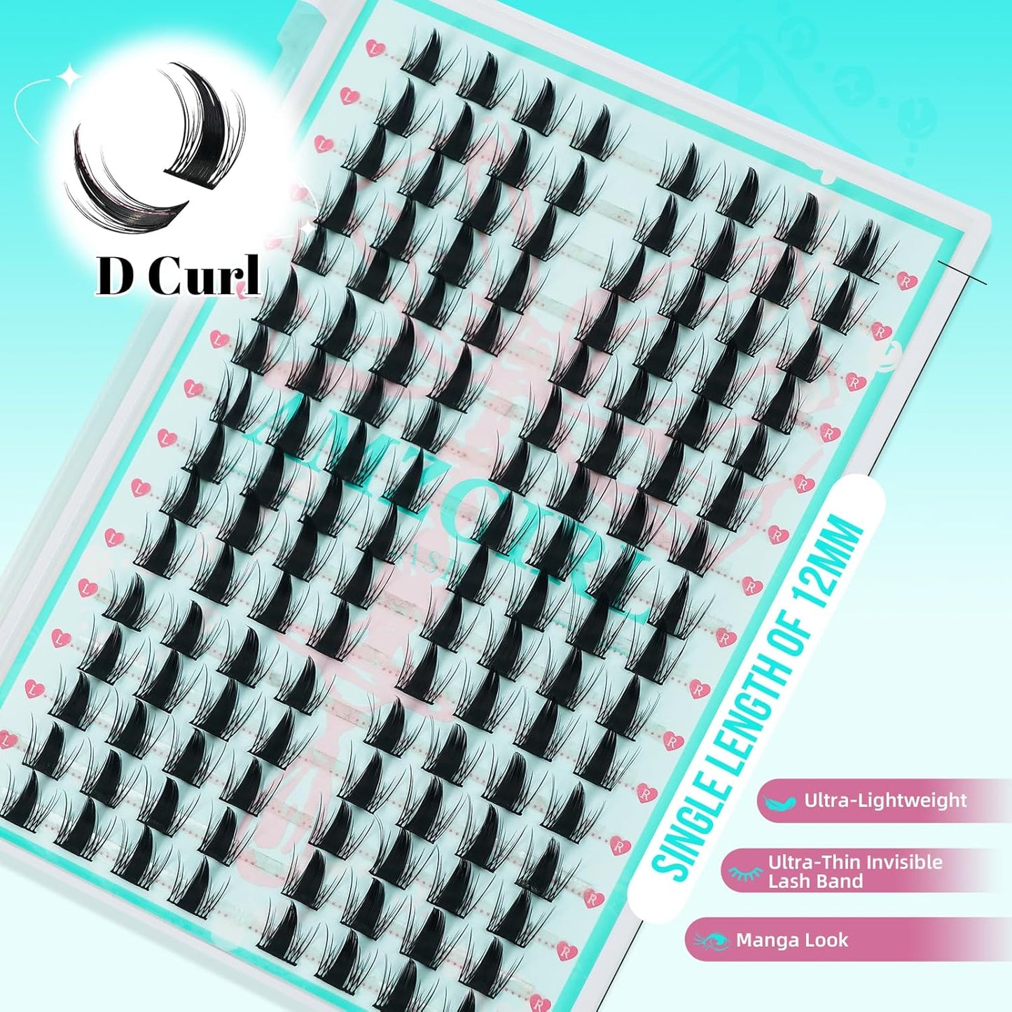 Lash Clusters Kit 128PCS Left & Right Lashes Cluster Kit with Wide Band Eyelash Clusters,White Eyelash Bond and Seal,Lash Remover and Tweezer for Cluster Eyelash Extensions(Daisy,D-12mm)