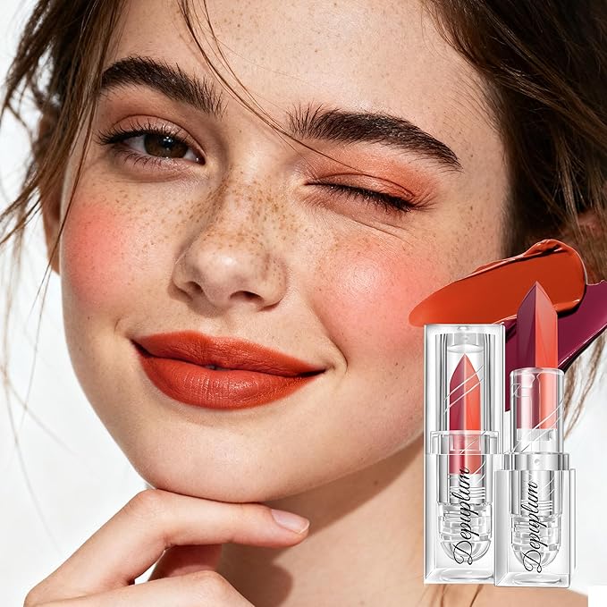 2 in 1 Burgundy Lipstick Matte Orange Lipstick Dual Sided Waterproof Lipsticks for Women One Stroke Two-Tone Long Lasting Lip Stick for Christmas Halloween,DU-F6
