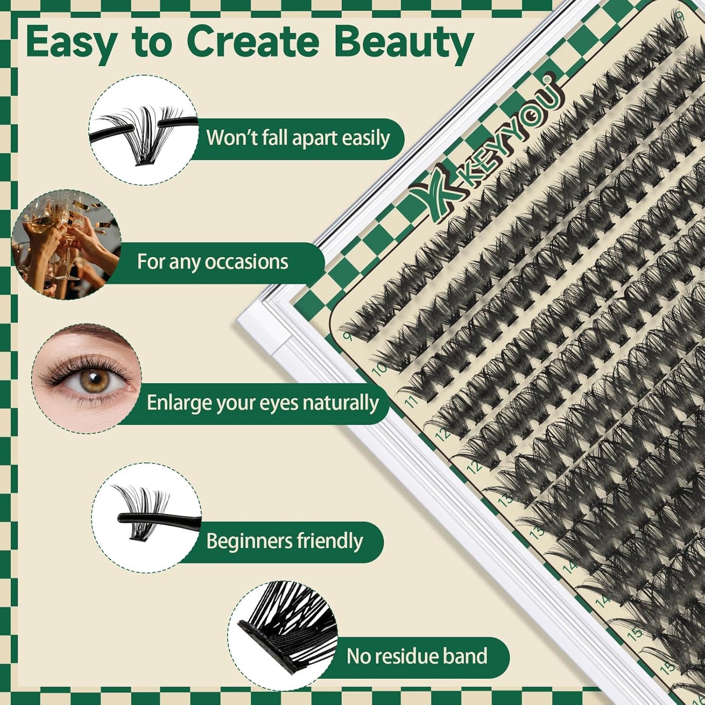 DIY Lash Extension Kit 280pcs Individual Lashes D Curl Eyelash Extension Kit KEYYOU 50D 9-18Mix Natural Lash Clusters with Lash Bond and Seal and Lash Applicator for DIY at Home(KIT-50D-0.07D-9-18Mix)