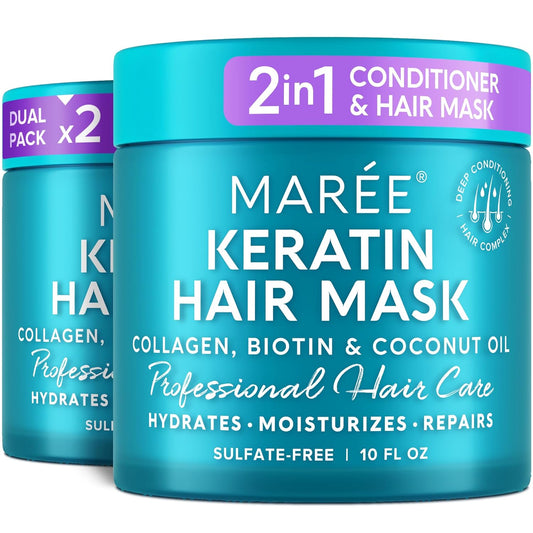 MAREE Deep Conditioning Hair Mask for Damaged Hair Treatment 2 PACK - Keratin Hair Care for Hydrating Growth Repair Moisturizing - Dry Curly Color Treated Frizzy - Tratamiento Mascarilla Para Cabello