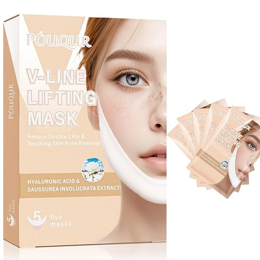 5PCS V Line Lifting Mask, Double Chin Reducer, Chin Mask Strap for Women,Face Slimmer | Nicotinamide Collagen Hydrogel Face Tape With Saussurea & Aloe Vera.Pigment-free & Paraben Free.