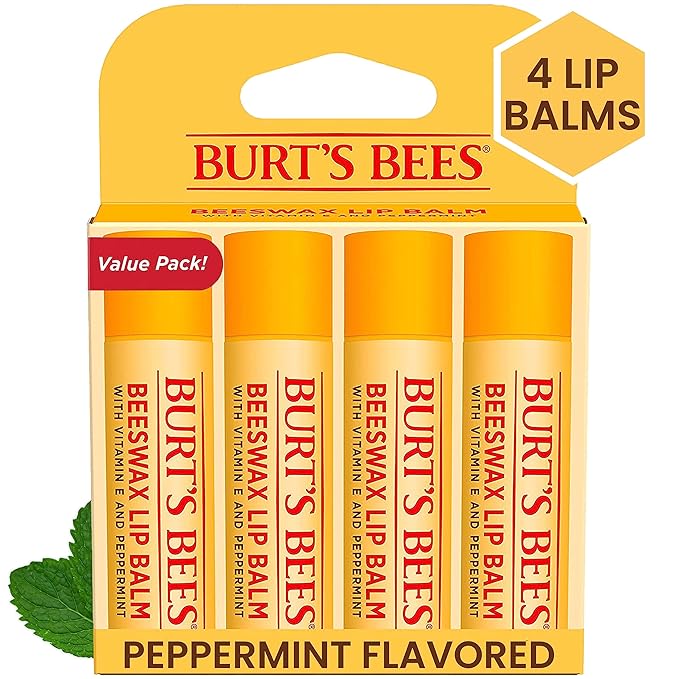 Burt's Bees Essential Everyday Beauty Gift Set, 5 Travel Size Products & 100% Natural Origin Moisturizing Lip Balm, Original Beeswax with Vitamin E & Peppermint Oil, 4 Tubes in Blister Box