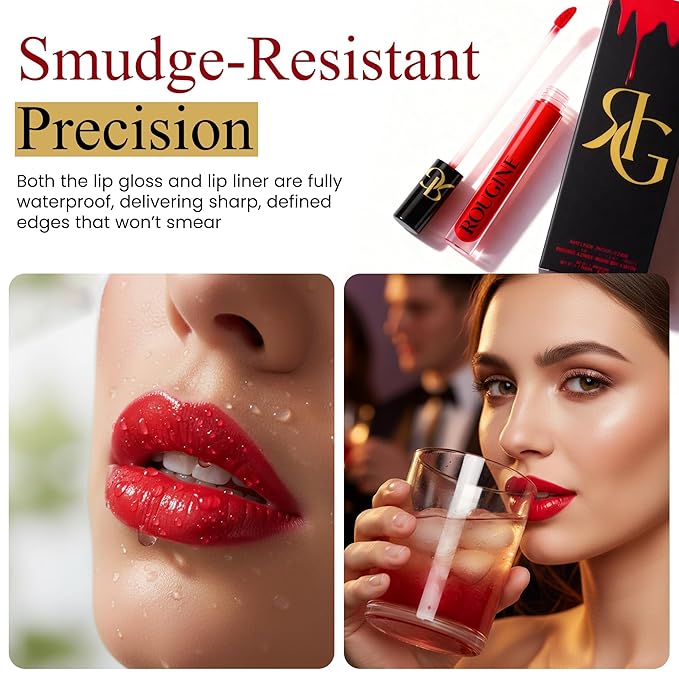 Liquid Lipstick & Lip Liner Set for Women – Smooth Matte Red Love Shade, Long-Lasting Waterproof Lipstick, Smudge-Resistant Lip Makeup, Soft Glide Liner – Vitamin E & Shea Butter