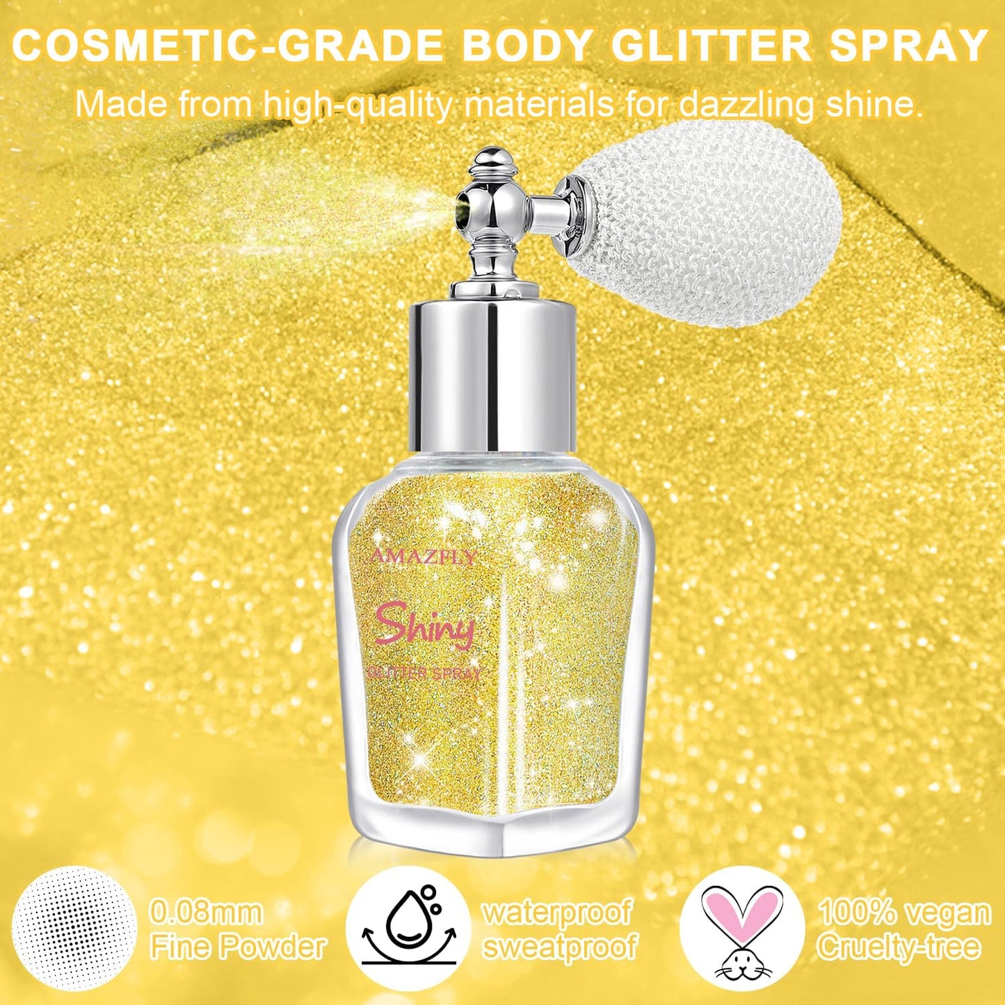 Hair and Body Glitter Spray, Shimmering Powder Sparkle Powder Makeup, Glitter Loose Sparkle Makeup for Body Highlighter,Festival Prom Rave Accessories (Gold)