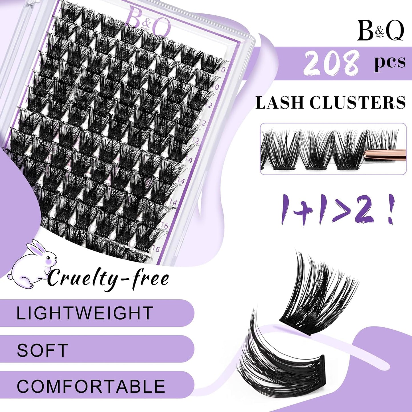 Lash Clusters 208 PCS Cluster Lashes Individual Lashes B05+B06 Eyelash Extensions 10-18mm DIY Lash Extensions D Curl Volume Wispy Soft Comfortable Band False Lashes (D-10-18MIX)