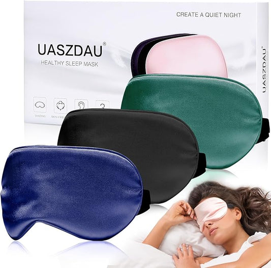 Sleep Mask Silk Eye Mask for Sleeping, Super Soft Blackout Eye Mask for Women Men, Side Sleeper Covers for Sleeping with Adjustable Straps, Travel Sleep Mask, 3 Pack