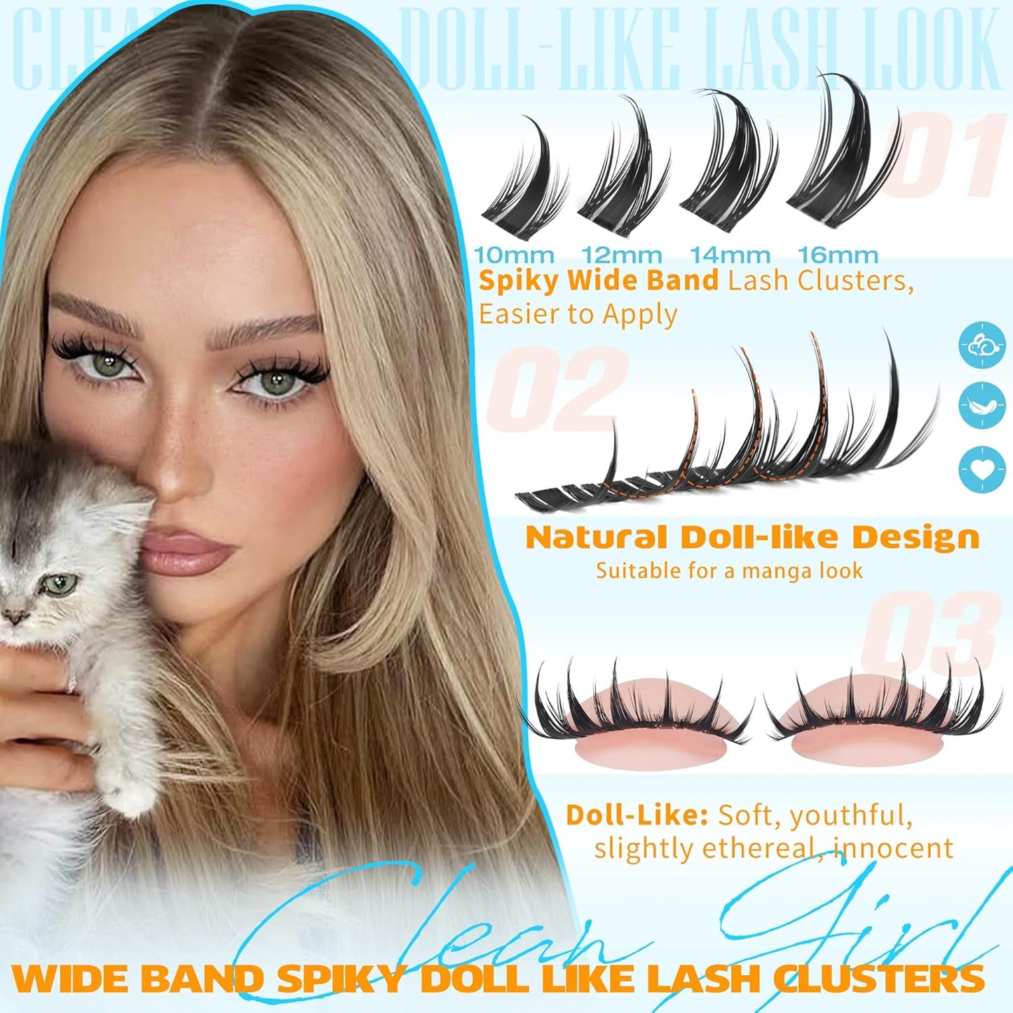 TNFVLONEINS Manga Lash Clusters with Spikes Fairy Eyelash Clusters Anime Cluster Eyelash Extensions Doll-like Individual Lashes Wide Band Eyelash Extension Natural Eye Lash Clusters